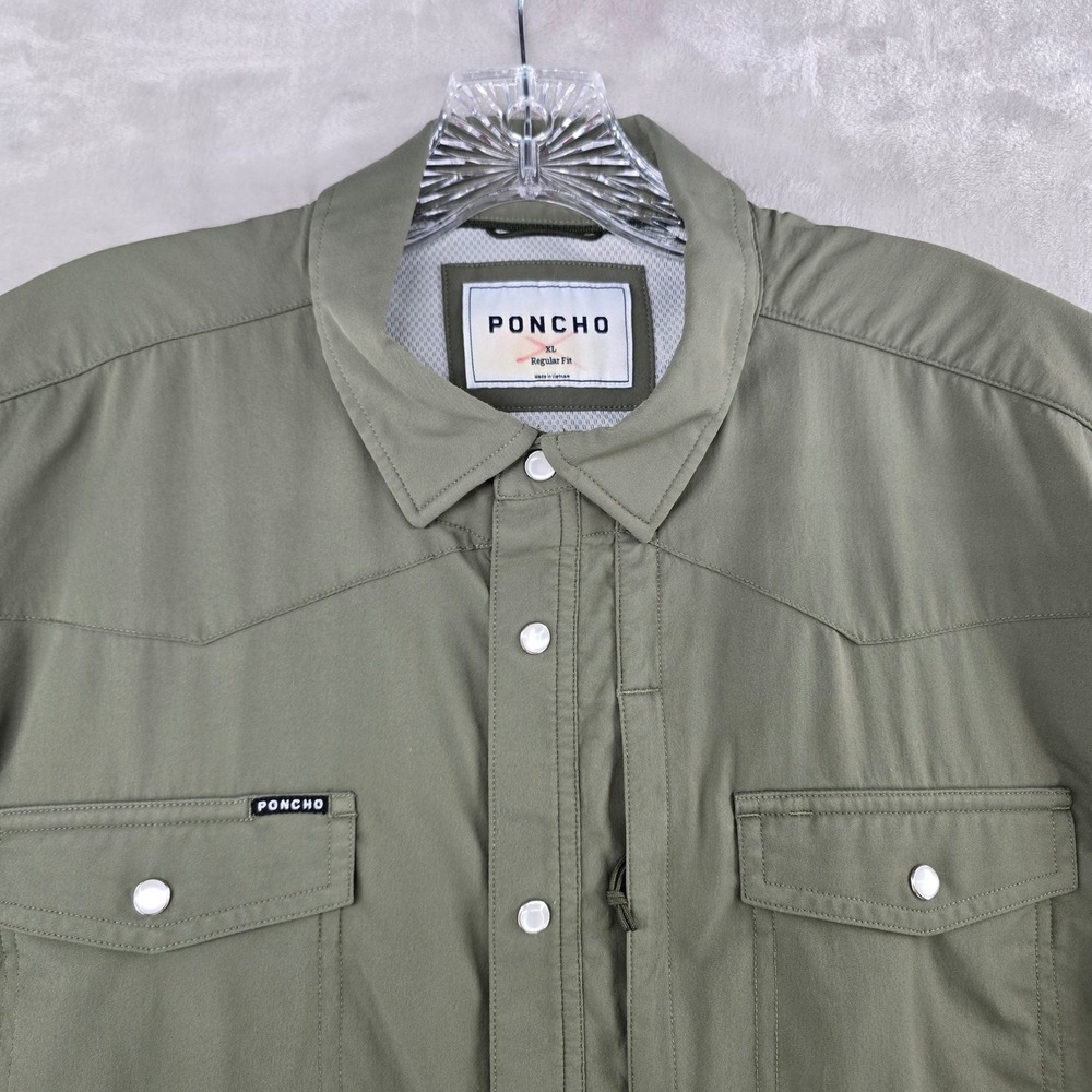Poncho Shirt Mens XL Green Short Sleeve Pearl Snap Western Performance